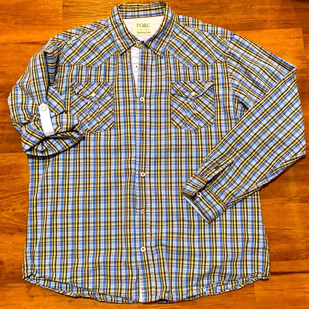 Plaid PD&C button down shirt with fun details